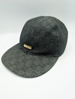 Auth GG Black Canvas/Gold Hardware Baseball Cap Unisex Size Large w/ Dust Bag